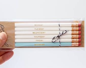 Days of the Week Set of Pencils. New Job Gift. Promotion Gift. Friendship Gift. Cute Office Supplies. Gift for Her. College Student Gifts.