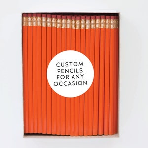Orange Custom Pencils. Personalized Pencils. Event Favors. Wedding Favors. Party Favors. Business Branding. Engraved Pencils. Bulk Pencils.