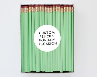 Mint Custom Pencils. Personalized Pencils. Event Favors. Wedding Favors. Party Favors. Business Branding. Engraved Pencils. Bulk Pencils.