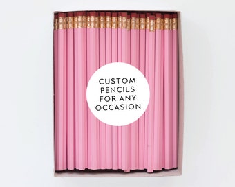 Pink Custom Pencils. Personalized Pencils. Event Favors. Wedding Favors. Party Favors. Business Branding. Engraved Pencils. Bulk Pencils.