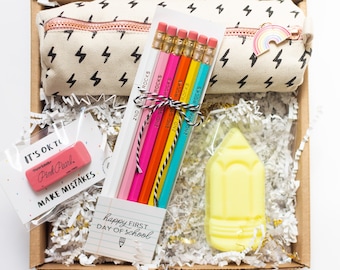 Personalized Back to School Gift Box: Personalized Pencils, Canvas Pencil Case & Eraser