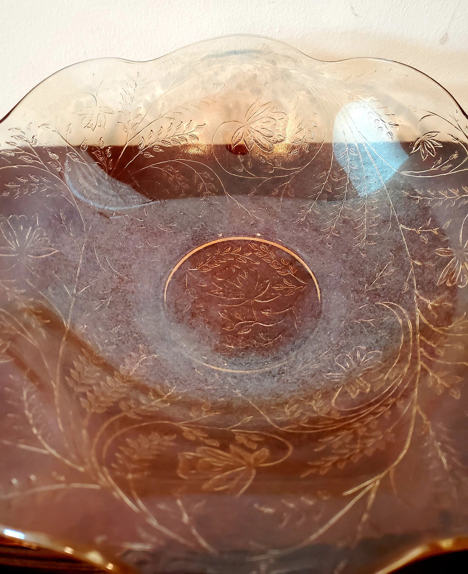 Antique 60s Fluted Amber Carnival Glass Serving Bowl Etsy