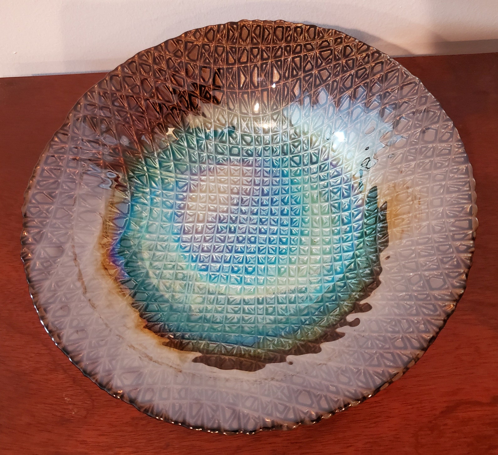 Mid Century Reflective Painted Glass Bowl Etsy