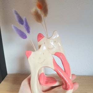 Handmade Ceramic Cat With Dry Flowers image 8