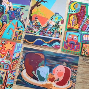 10 impresiones de postales coloridas de Paint Artworks / Juego de 10 tarjetas