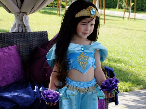 Princess Jasmine costume for girl halloween outfit disney princess aladdin 2019 birthday party cosplay photo prop blue dress jasmin cosplay
