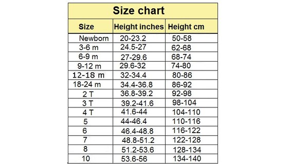 Disney Size Chart Costume