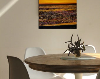 PRINT of my Original painting "A walk with the seashore" beach sunset