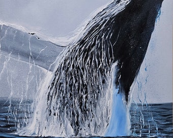 Resplandor, óleo sobre lienzo, ballena, ballenas, mamífero, marino, pintura de ballena, ballena jorobada