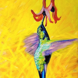 The hummingbird, original acrylic impressionism painting