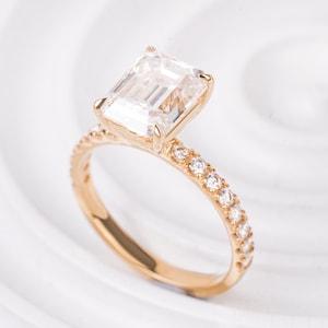 Emerald Cut Lab Grown Diamond Pave Engagement Ring