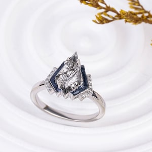 Unique Kite Cut Salt And Pepper Diamond Ring Kite Cut Diamond Ring Vintage Solid Gold Bridal Wedding Ring Anniversary Promise Ring For Women
