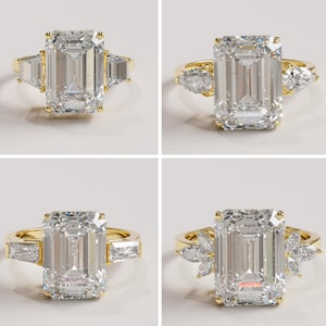Smaragd Schnitt drei Stein Lab gewachsen Diamant Verlobungsring
