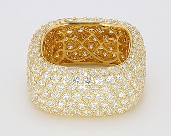 Luxury 10 MM Wide Gold Ring with Lab Grown Diamonds – 14K Yellow Gold Square Band