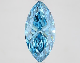 May include: A marquise-cut gemstone, displaying a brilliant, faceted design. The gem is a vibrant, light blue colour, with a high degree of clarity and sparkle. The elongated shape and intricate cuts create a dazzling display of light and colour.
