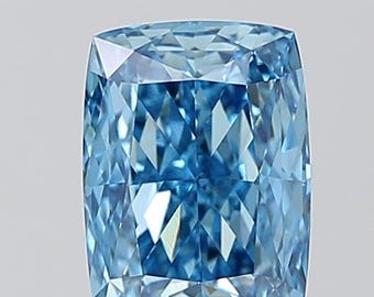 May include: A cushion-cut, light blue gemstone with numerous facets. The gemstone has a rectangular shape with rounded corners, reflecting light and creating a sparkling effect. The overall color is a soft, pale blue.