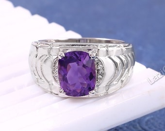 Natural Amethyst 925 Sterling Silver Purple Amethyst Gemstone Jewelry Ring - Cushion Amethyst Ring Statement Designer Ring - Christmas Gift