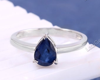 Natural Blue Sapphire Ring in Sterling Silver Vermeil - Engagement, Promise, Gemstone Ring, Anniversary, Birthday Gift For Her, Mum