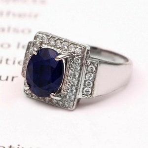 Natural blue Sapphire Ring Alternative Engagement Ring Statement Ring September Birthstone Ring Gift 14k White Gold Jewelry