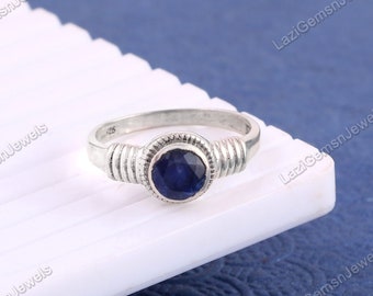 Sapphire engagement silver ring ,oval cut blue gemstone,gift for mom,September birthstone 925 sterling silver