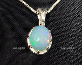 Stunning Genuine Ethiopian Fire Opal Pendant Engagement 925 Sterling Silver Pendant Necklace Natural Fire Opal Pendant's For Women