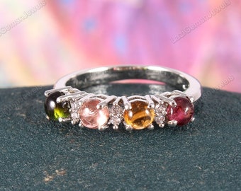 Tourmaline Ring Minimalist EternityThree Stone Ring Stackable Ring Stacking Ring Statement Ring Promise Ring Jewelry Ring Boho Jewelry Gift