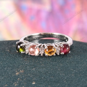 Tourmaline Ring Minimalist EternityThree Stone Ring Stackable Ring Stacking Ring Statement Ring Promise Ring Jewelry Ring Boho Jewelry Gift