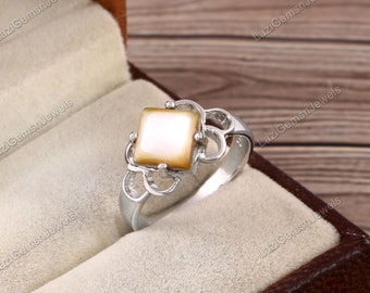 Mother-of-Pearl Ring, Chunky Ring, Wide Band Ring, Statement White Shell Ring, Stacking Rings, Statement Ring