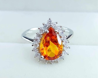 Genuine Natural Golden Topaz Ring Pear Ring Minimalist Jewelry Halo Ring Statement Ring Cocktail Ring 925 Sterling Silver Topaz Ring Gift
