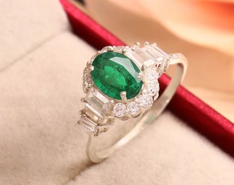 Engagement Ring Natural Emerald Ring Statement Ring Zambia Emerald Ring 14k White Gold