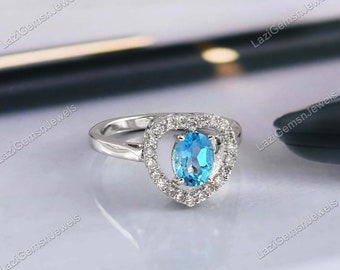 Himmelblau Topas Ring, 925 Sterling Silber Ring, Vorschlag Ring, Statementring, Oval Blautopas Ring für Frauen, Verlobungsring, Ring für jeden Tag