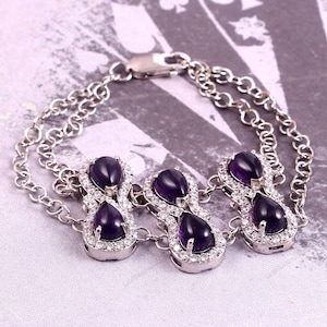 Natürliches Amethyst Armband 925 Silber Armband Jubiläum Geschenk Brautjungfer Armband Verlobungsgeschenk für Mother.Girl Fashion Trendz Band