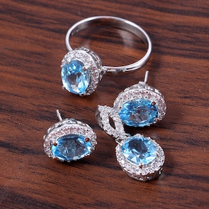 Topaz Ring Earrings Pendant Jewelry Set,Art Deco Cluster Jewelry, Wedding Jewelry Set ,  Anniversary Gift Women,Boho Statement
