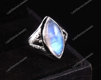 Rainbow Moonstone Ring,925 Sterling Silver, marquise Cut, Natural Moonstone, June Birthstone,Wedding,Engagement,Birthstone,