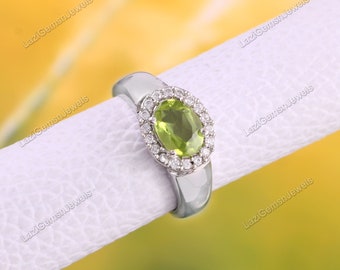 Natural Peridot Ring, Oval Cut, Designer Ring, 925 Sterling Silver, August Birthstone Ring, Fashion Ring, Peridot Solitaire Ring