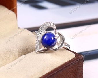 Lapis Lazuli Ring, 925 Sterling Silver Ring, Lapis Lazuli Silver Ring, heart shape Ring, Lapis Lazuli Statement Ring,