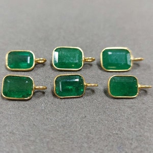 Rectangle Shape Zambian Emerald 18k Yellow Gold Charm, DIY findings, Gold charms, Emerald Charms, Gold Jewelry, Birthday Charms