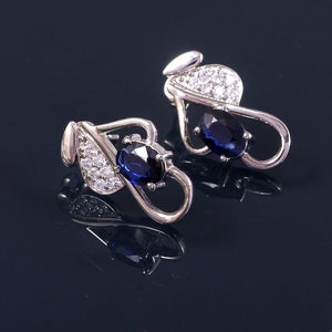 Blue Sapphire Earrings-Stud Earrings-Vintage Minimalist Earrings-Tiny Dainty Earrings-Boho Statement Earrings-925 Sterling Silver-Gift Women
