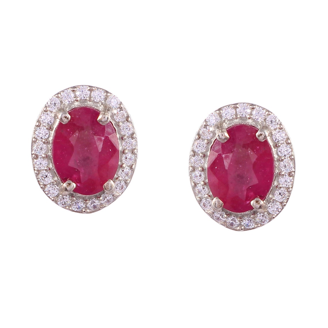 Oval Natural Ruby Stud Earrings Handmade Earrings Etsy