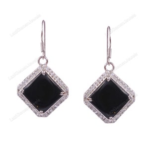 Black Onyx Earrings-Dangle Hook Earrings-Cluster Cocktail Earrings-Chandelier Statement Earrings-925 Sterling Silver Minimalist Hook Earring
