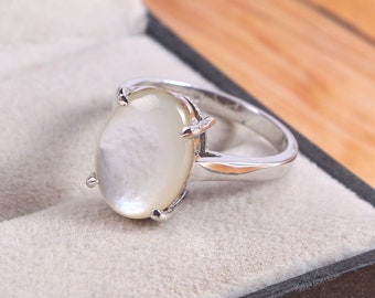 Mother of Pearl Ring Minimalist Ring, Stackable Ring, Gemstone Ring, 925 Sterling Silver Promise Ring