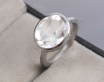 Bague à quartz en cristal de roche, bague tendance, bague avec pierres précieuses, bague à superposer délicate, argent sterling 925, bague de promesse, bague en quartz clair