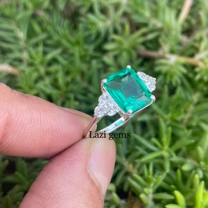 octagon emerald ring statement ring wedding ring engement ring 925 sterling silver gemstone ring