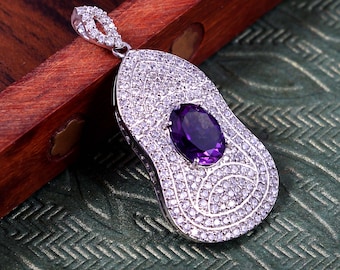 Colgante de piedra de nacimiento Colgante de amatista natural Plata de ley 925 Regalos de cumpleaños
