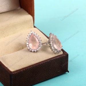 Pear Rose Quartz Earrings , Jewelry Earrings , Rose Quartz Stud , Pink Earrings , Silver Earrings , Wedding Earrings , Boho Earrings ,
