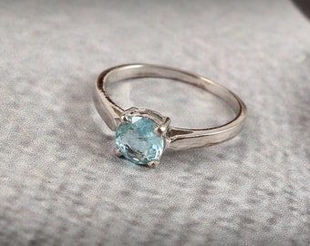 Genuine Aquamarine Ring-Round Cut Aquamarine-March Birthstone Ring-Sterling Silver Ring-Aquamarine Jewelry Ring