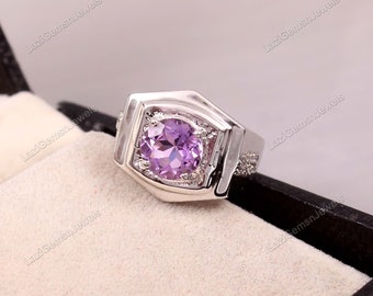 Bague améthyste en argent sterling, bague de naissance de février, bague de pierre précieuse violette, bijoux en améthyste, bague tendance en argent sterling 925