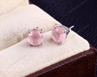Rose Quartz Stud Earrings , Jewelry Earrings , Stud Earrings , Quartz Stud , Gemstone Earrings , Pink Quartz Stud , Round Rose Quartz Stud