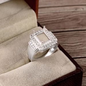 925 Sterling Sliver Rectangle shape Ring- 7X9 MM Rectangle Semi Mount Ring-Without Gemstone Ring-Prong Setting Ring Silver Mount Jewelry