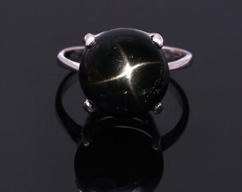 Black Star Sapphire Ring Round Black Star big diopside Ring Boho Jewelry Jewelry Ring Statement Ring Everyday Simple Ring Stackable Ring